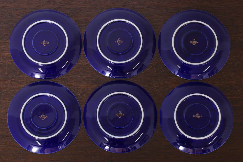 アンティーク雑貨　中古　香蘭社　ルリ(瑠璃)　蘭　カップ&ソーサー6客セット(洋食器)