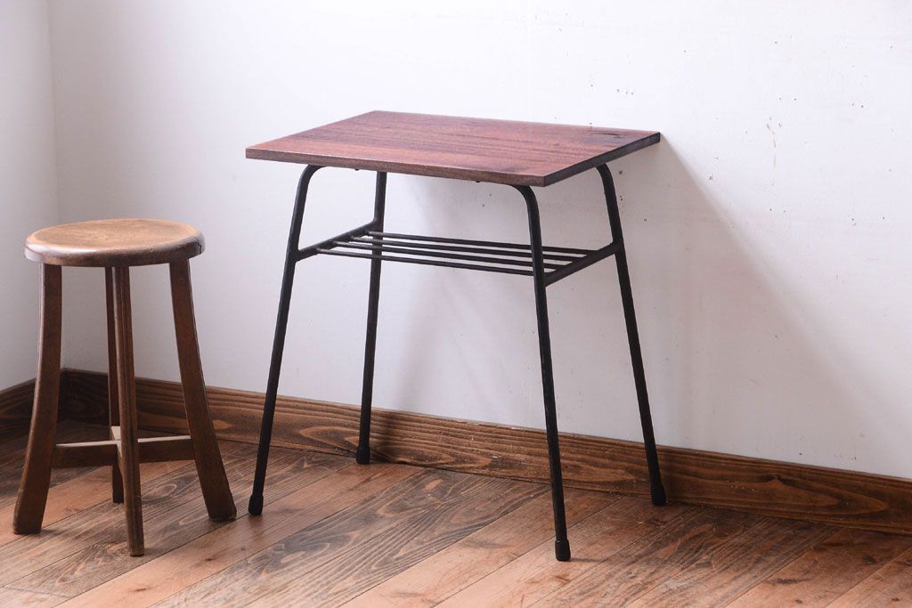 レトロ☆鉄脚サイドテーブル 鉄脚テーブル 昭和レトロ 鉄脚 リメイク