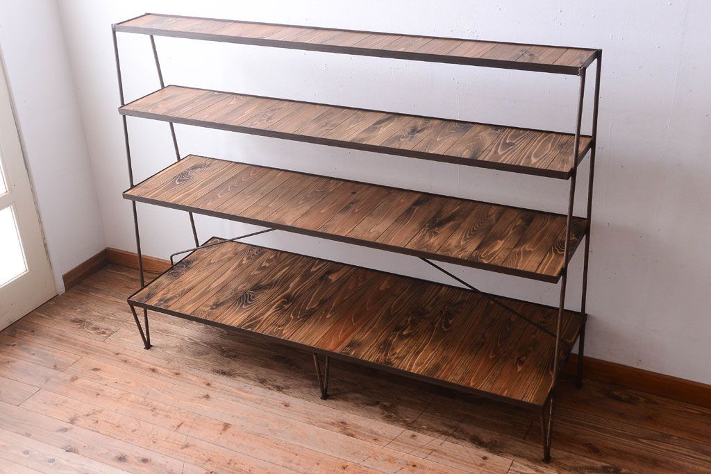 ラフジュ工房オリジナル アイアンフレームの台形ディスプレイラック