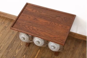 アンティーク雑貨　和製アンティーク　台付き!昭和レトロな3連ガラス瓶(猫瓶)