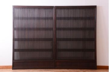 明治大正期　古民具・骨董　幅広!裏ガラス入り格子戸2枚セット