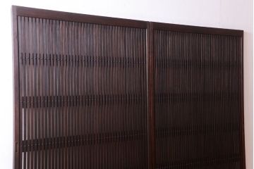 明治大正期　古民具・骨董　幅広!裏ガラス入り格子戸2枚セット