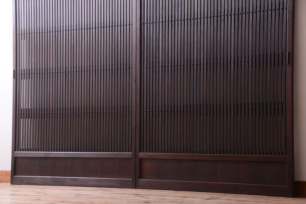 明治大正期　古民具・骨董　幅広!裏ガラス入り格子戸2枚セット