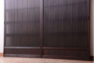 明治大正期　古民具・骨董　幅広!裏ガラス入り格子戸2枚セット