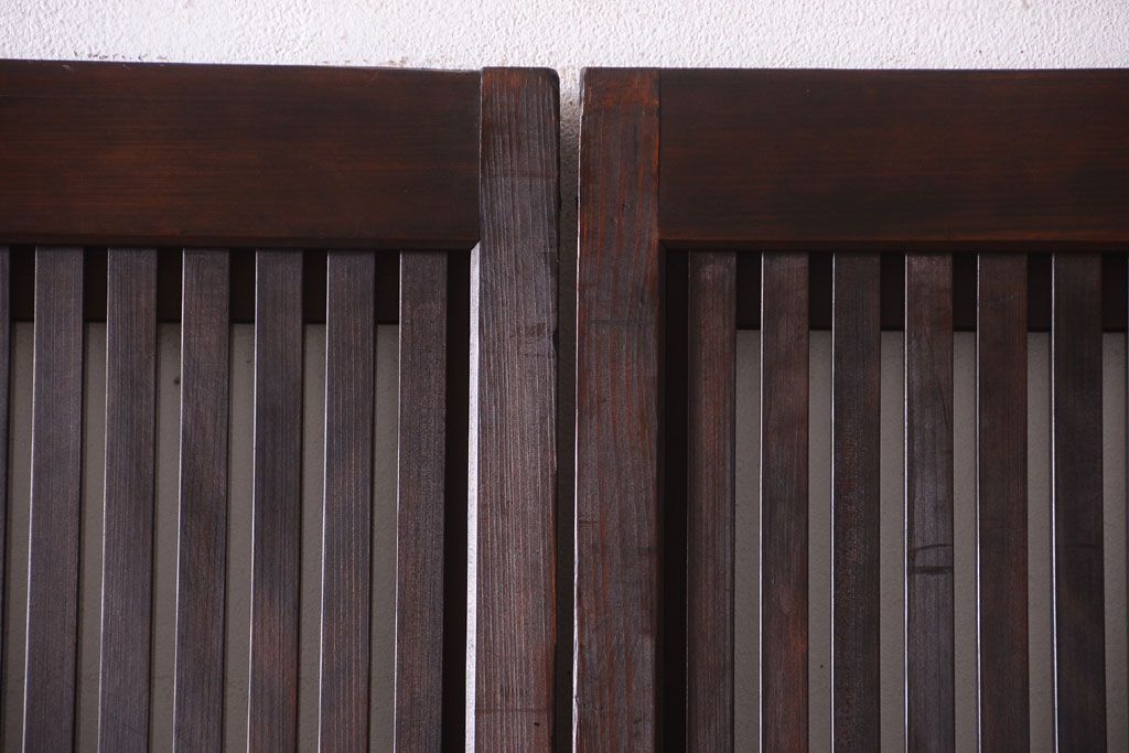 明治大正期　古民具・骨董　幅広!裏ガラス入り格子戸2枚セット