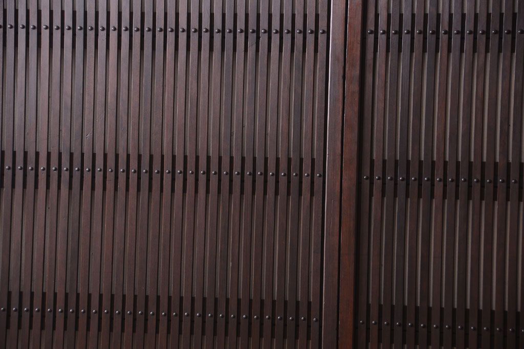 明治大正期　古民具・骨董　幅広!裏ガラス入り格子戸2枚セット