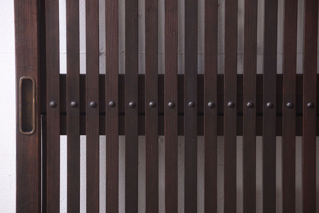 明治大正期　古民具・骨董　幅広!裏ガラス入り格子戸2枚セット