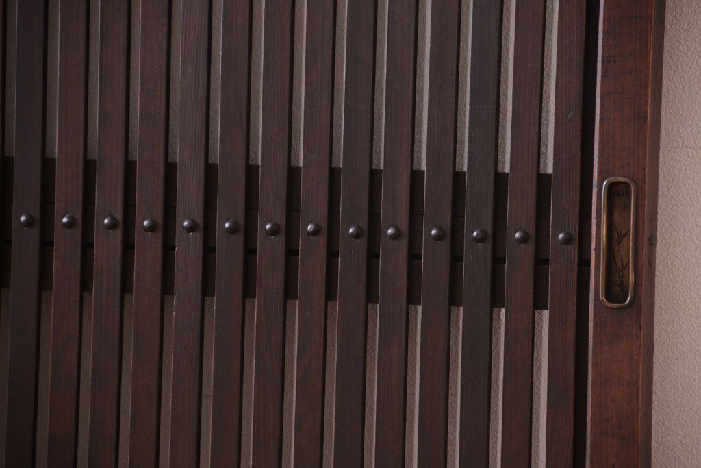 明治大正期　古民具・骨董　幅広!裏ガラス入り格子戸2枚セット