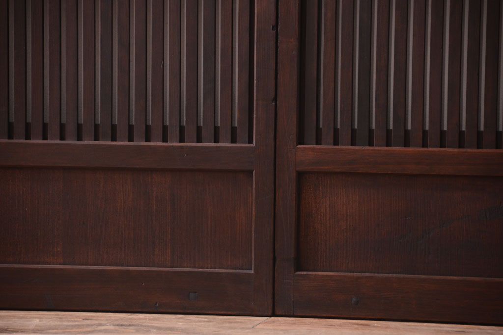 明治大正期　古民具・骨董　幅広!裏ガラス入り格子戸2枚セット