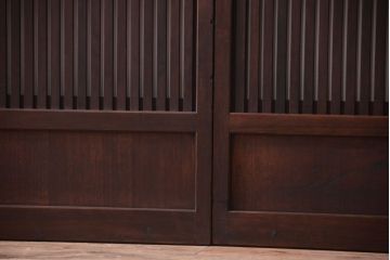 明治大正期　古民具・骨董　幅広!裏ガラス入り格子戸2枚セット