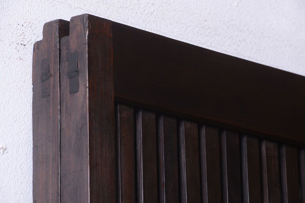 明治大正期　古民具・骨董　幅広!裏ガラス入り格子戸2枚セット