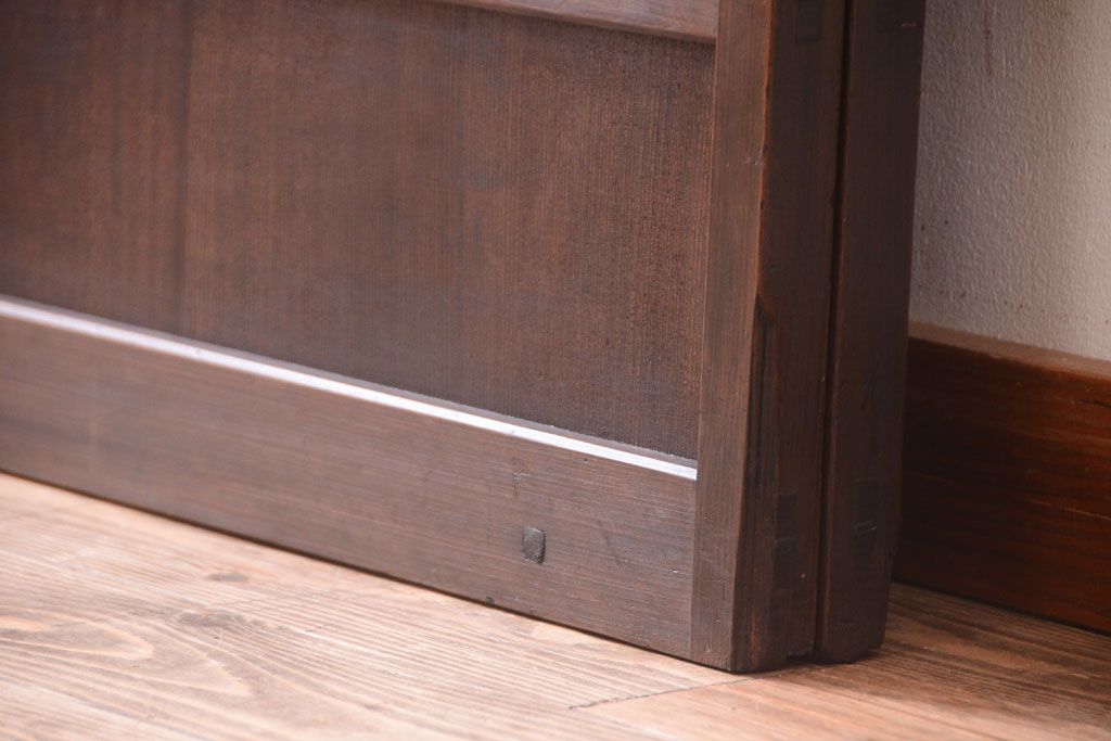 明治大正期　古民具・骨董　幅広!裏ガラス入り格子戸2枚セット