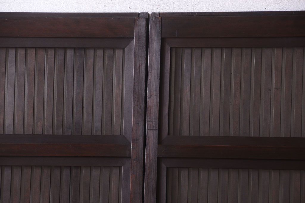 明治大正期　古民具・骨董　幅広!裏ガラス入り格子戸2枚セット