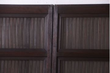 明治大正期　古民具・骨董　幅広!裏ガラス入り格子戸2枚セット