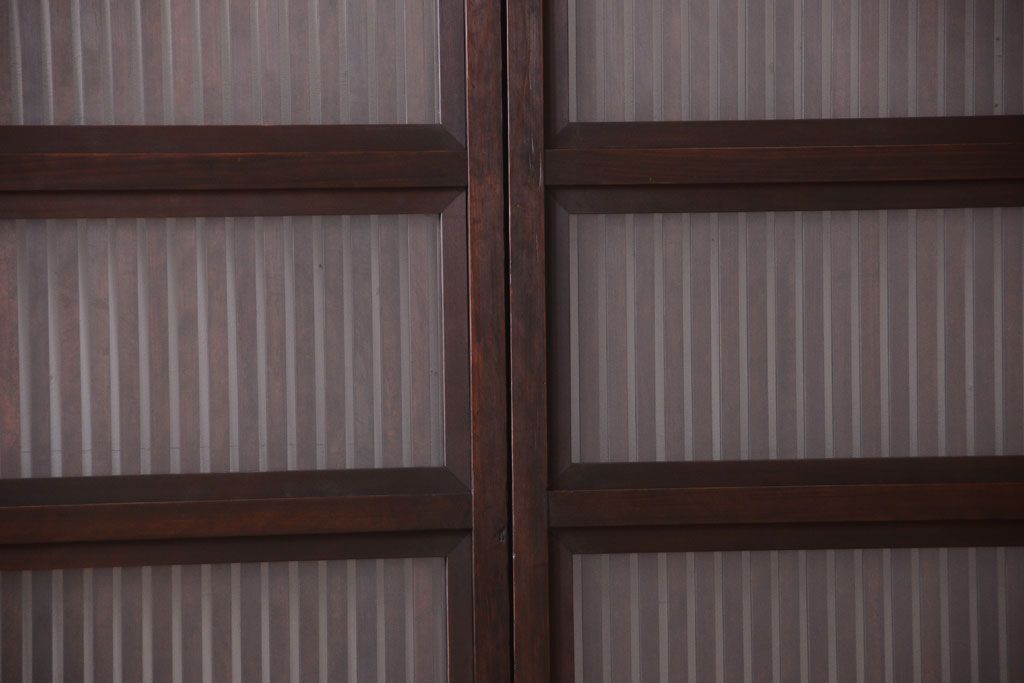 明治大正期　古民具・骨董　幅広!裏ガラス入り格子戸2枚セット