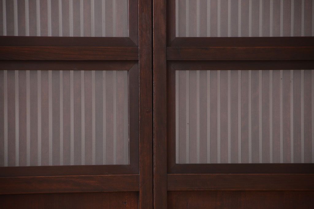 明治大正期　古民具・骨董　幅広!裏ガラス入り格子戸2枚セット