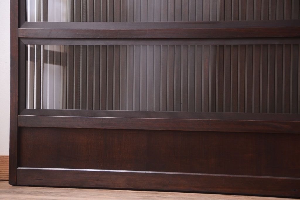 明治大正期　古民具・骨董　幅広!裏ガラス入り格子戸2枚セット