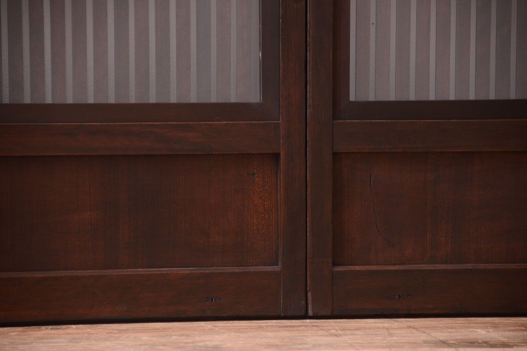 明治大正期　古民具・骨董　幅広!裏ガラス入り格子戸2枚セット