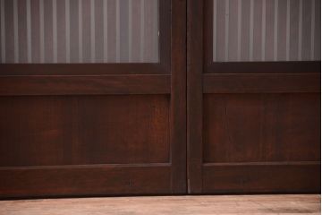 明治大正期　古民具・骨董　幅広!裏ガラス入り格子戸2枚セット