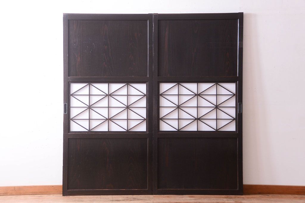 古民具・骨董　和モダンスタイル!古い木の上品な障子戸2枚セット(帯戸、玄関戸)
