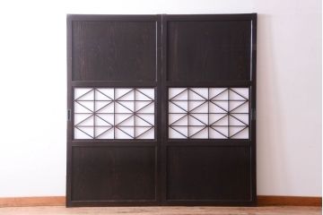 古民具・骨董　和モダンスタイル!古い木の上品な障子戸2枚セット(帯戸、玄関戸)