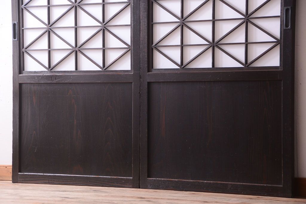 古民具・骨董　和モダンスタイル!古い木の上品な障子戸2枚セット(帯戸、玄関戸)