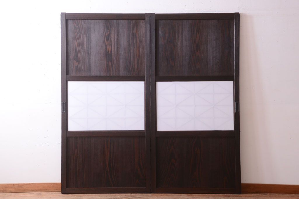 古民具・骨董　和モダンスタイル!古い木の上品な障子戸2枚セット(帯戸、玄関戸)