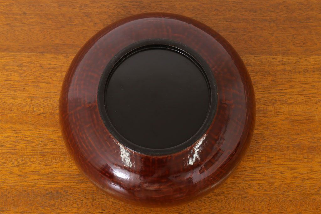 アンティーク雑貨　大正昭和期　古い木製の漆塗菓子鉢(大平)