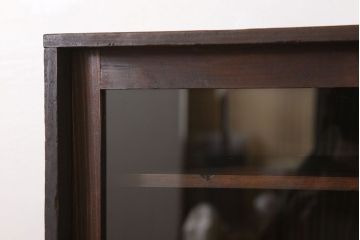 アンティーク家具　クリアガラス引き戸!古い木製の小さな収納棚