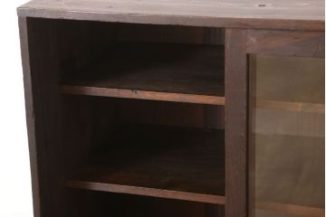 アンティーク家具　クリアガラス引き戸!古い木製の小さな収納棚