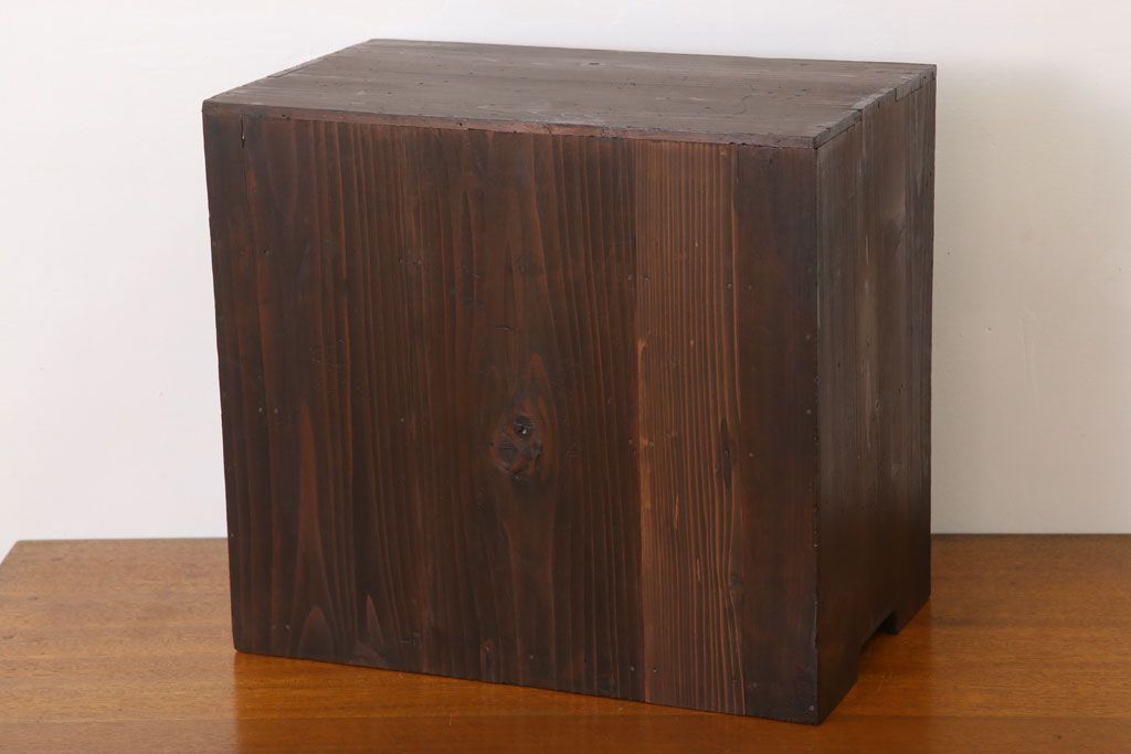 アンティーク家具　クリアガラス引き戸!古い木製の小さな収納棚