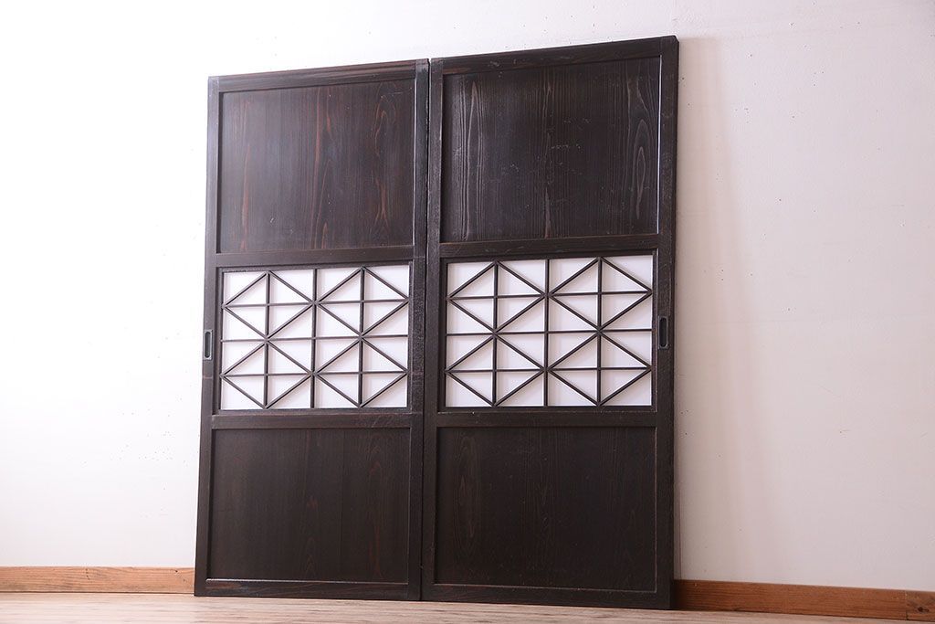 古民具・骨董　和モダンスタイル!古い木の上品な障子戸2枚セット(帯戸)(2)