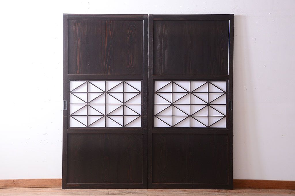 古民具・骨董　和モダンスタイル!古い木の上品な障子戸2枚セット(帯戸)(2)
