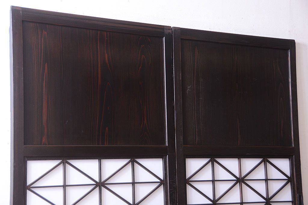 古民具・骨董　和モダンスタイル!古い木の上品な障子戸2枚セット(帯戸)(2)