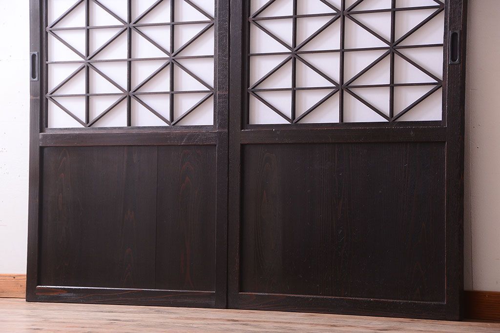 古民具・骨董　和モダンスタイル!古い木の上品な障子戸2枚セット(帯戸)(2)