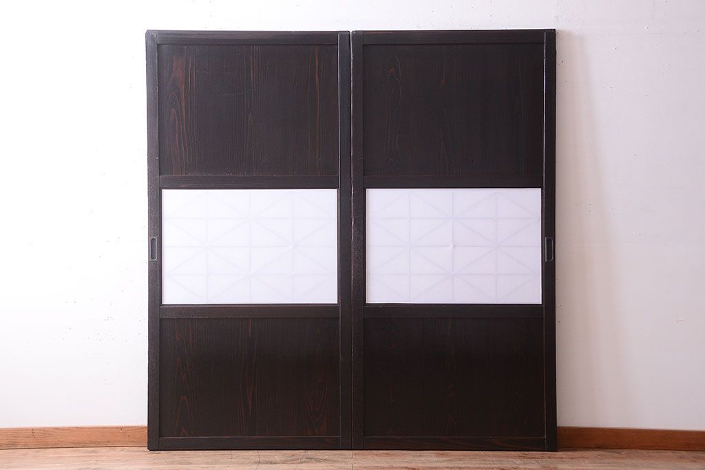 古民具・骨董　和モダンスタイル!古い木の上品な障子戸2枚セット(帯戸)(2)