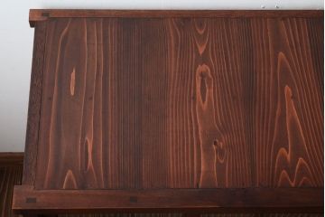 レトロ家具　古い木製のレトロな収納棚(モールガラス入り)