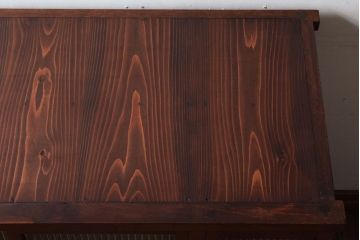 レトロ家具　古い木製のレトロな収納棚(モールガラス入り)