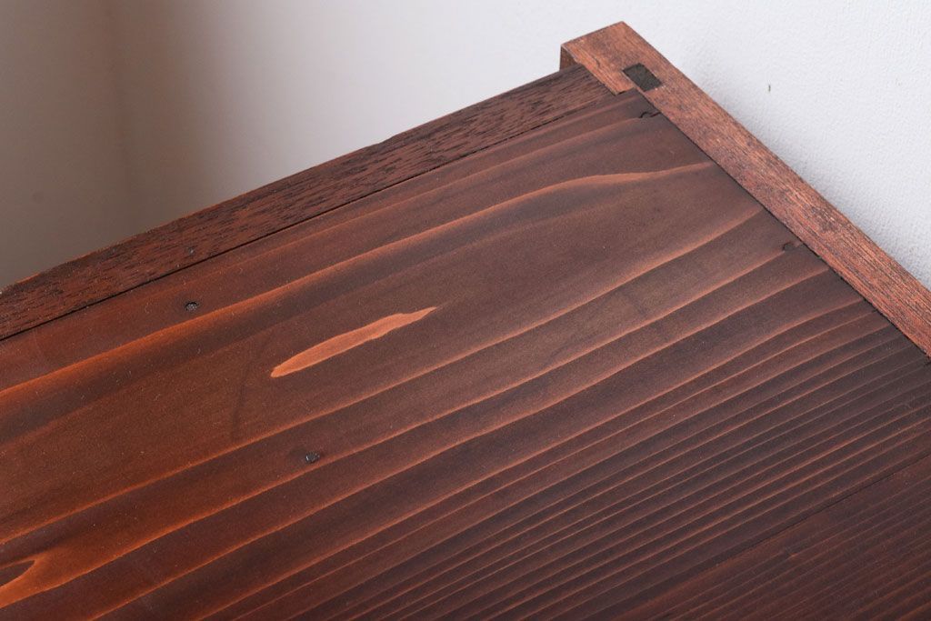 レトロ家具　古い木製のレトロな収納棚(モールガラス入り)