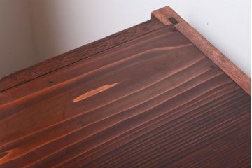 レトロ家具　古い木製のレトロな収納棚(モールガラス入り)