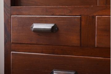 レトロ家具　古い木製のレトロな収納棚(モールガラス入り)