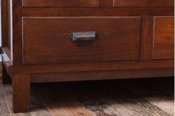 レトロ家具　古い木製のレトロな収納棚(モールガラス入り)