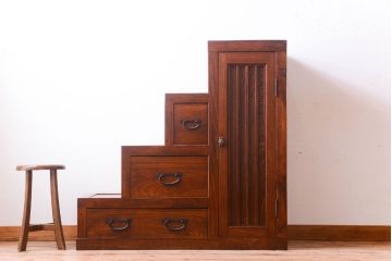 アンティーク家具　極上品　古民具・骨董　三方欅材のアンティーク階段箪笥