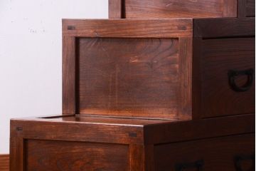 アンティーク家具　極上品　古民具・骨董　三方欅材のアンティーク階段箪笥