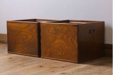 アンティーク雑貨　古いタモ材のアンティーク角火鉢2つセット