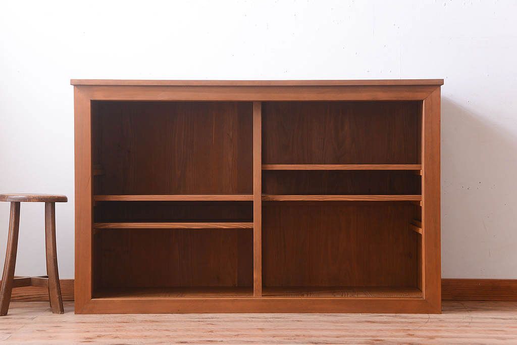 アンティーク家具　古い木製の和風な木味アンティークサイドキャビネット(水屋箪笥・収納棚)(1)