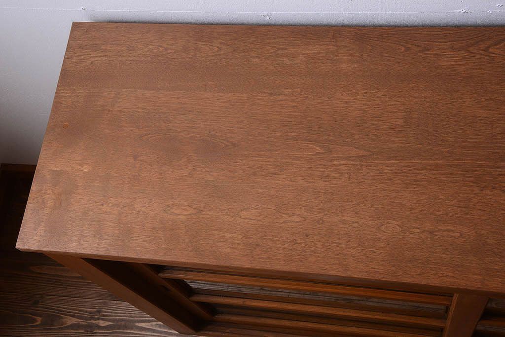 アンティーク家具　古い木製の和風な木味アンティークサイドキャビネット(水屋箪笥・収納棚)(1)