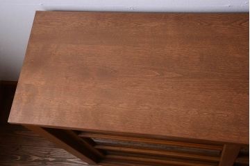 アンティーク家具　古い木製の和風な木味アンティークサイドキャビネット(水屋箪笥・収納棚)(1)