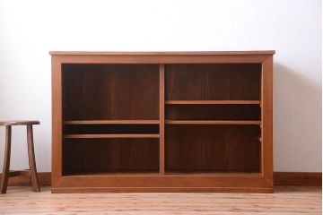 アンティーク家具　古い木製の和風な木味アンティークサイドキャビネット(水屋箪笥・収納棚)(2)