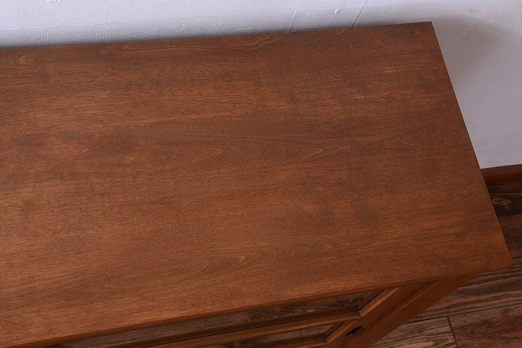 アンティーク家具　古い木製の和風な木味アンティークサイドキャビネット(水屋箪笥・収納棚)(2)